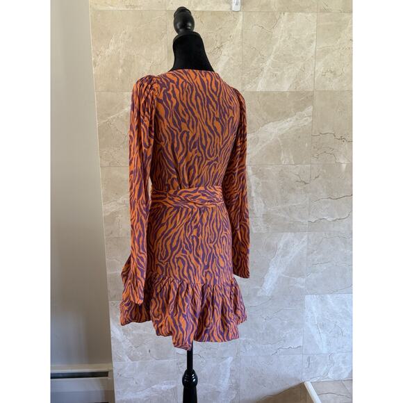 Rotate Birger Christensen Orange Tiger Mini Wrap Dress - EU 34 / US 2 Maximalist - Picture 6 of 13